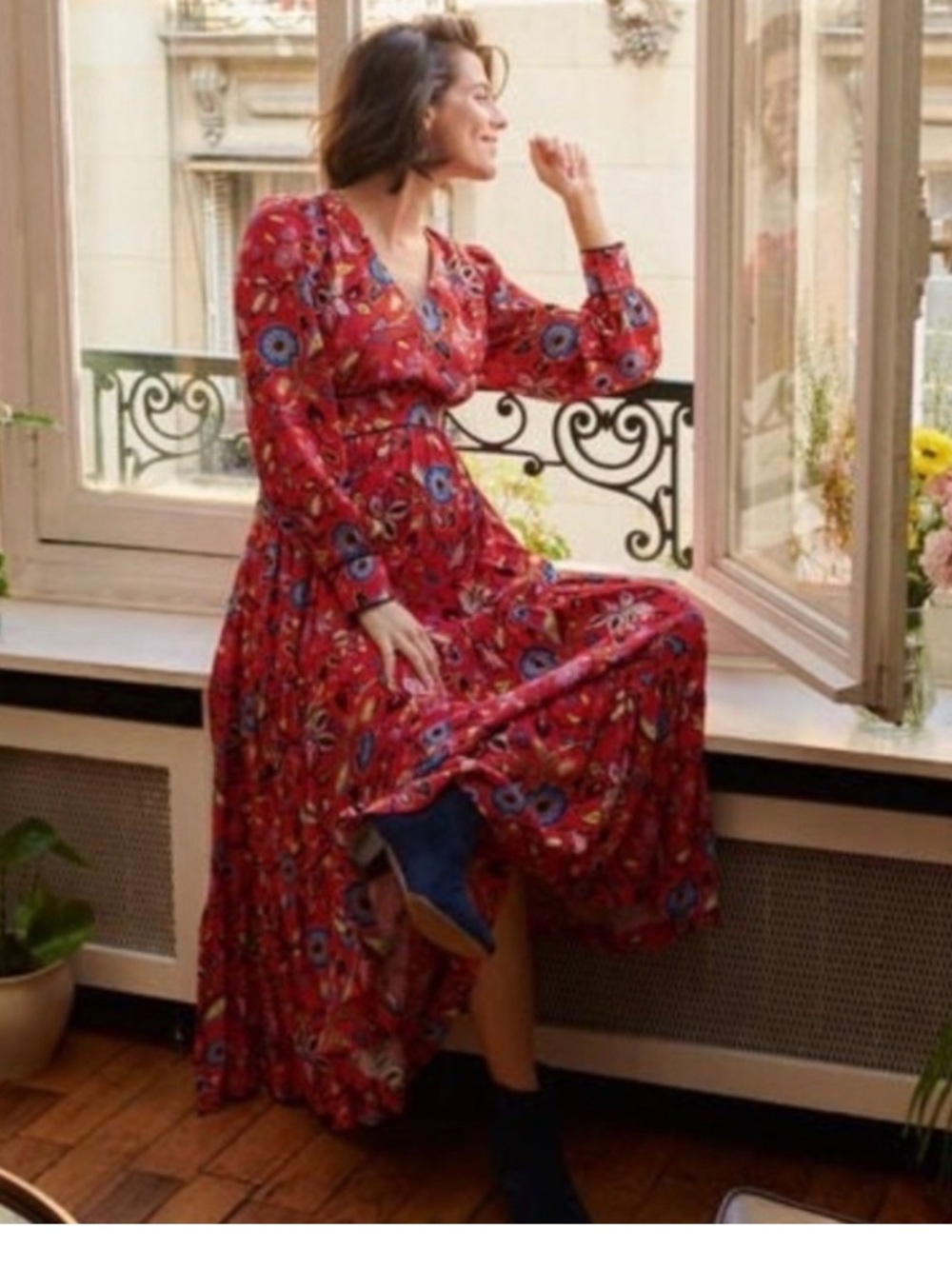 Boden V-Neck Tiered Midi Dress Size 8